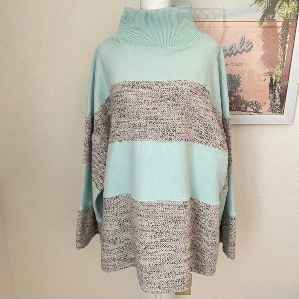 Anthropologie Daily Practice Pullover Top Funnel Neck Colorblock Sweater XL New